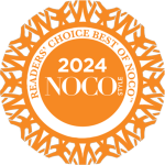 Circular orange emblem with "2024 NOCO Style" and "READERS' CHOICE BEST OF NOCO" text.