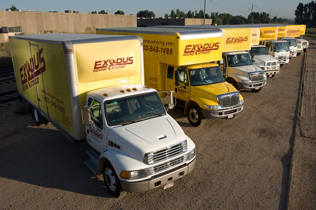 line of exodus trucks